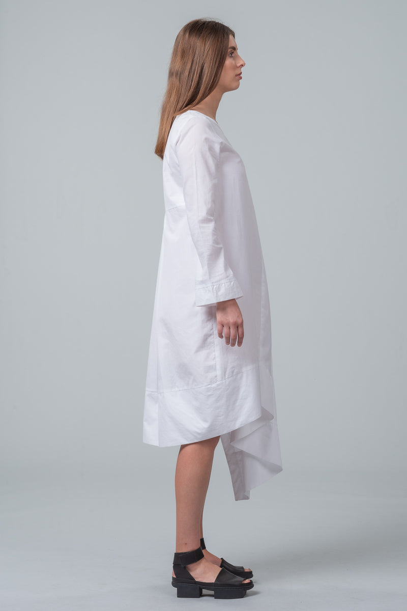 Continual Lines - Cotton Sleeved Dress - White