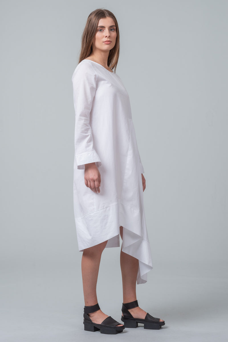 Continual Lines - Cotton Sleeved Dress - White