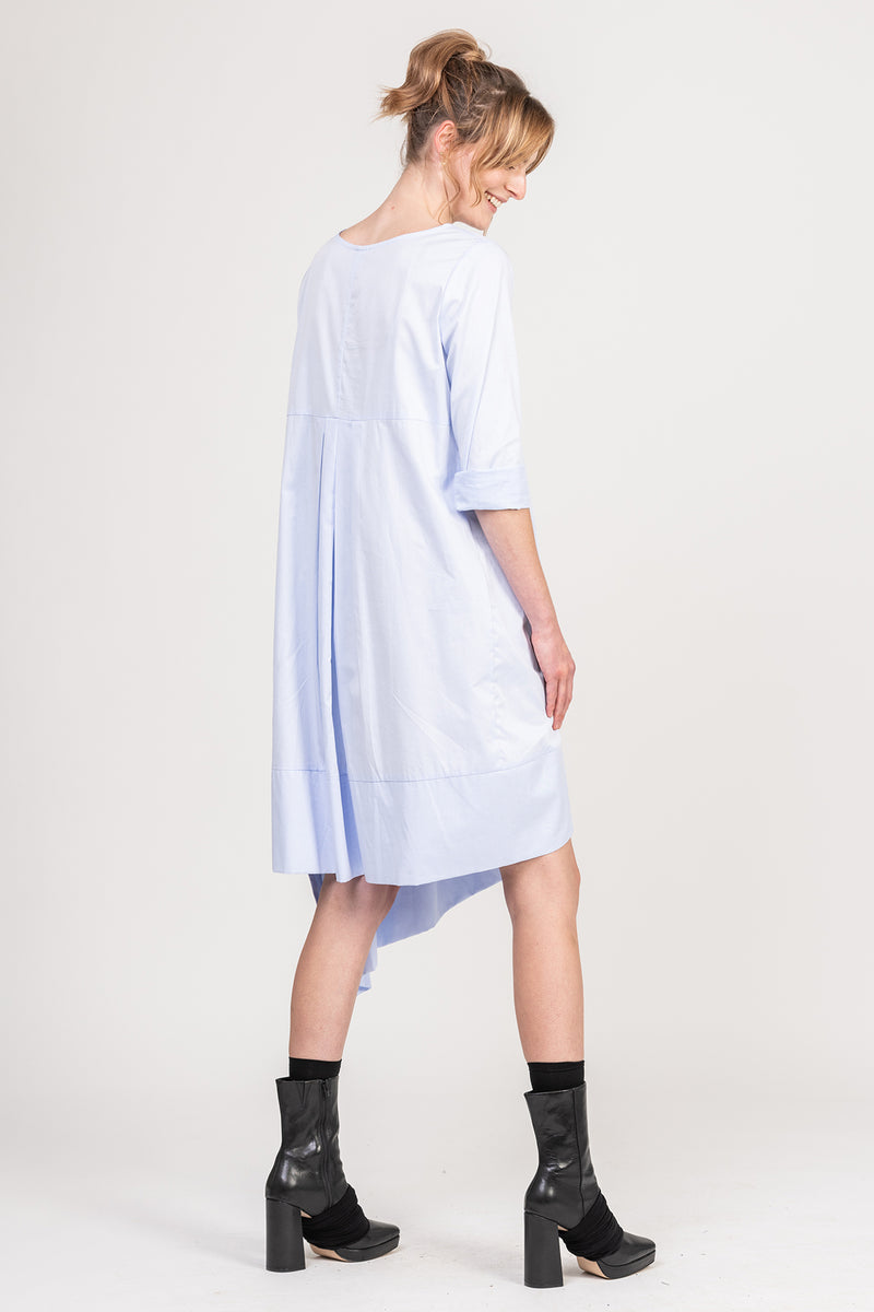 Continual Lines - Sleeved Cotton Dress - Sky
