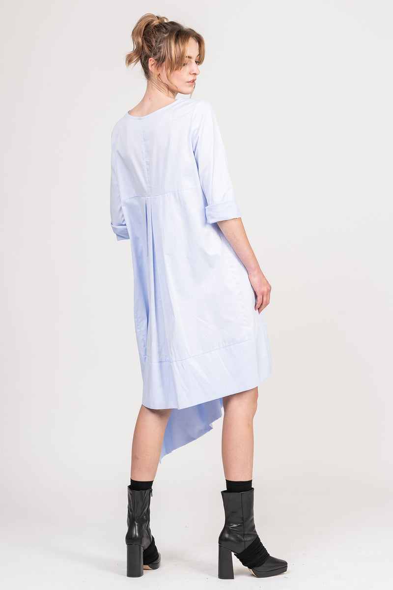 Continual Lines - Sleeved Cotton Dress - Sky
